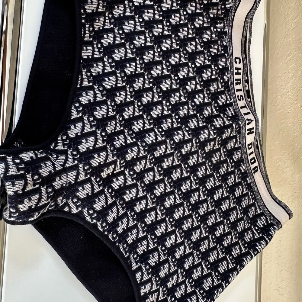 Dior Navy & White Logo Trim Knit Tank